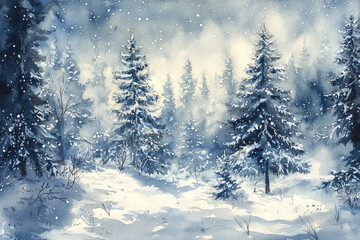 Obraz premium Embrace the chill of a snowy winter forest, where tranquil beauty and serene silence intertwine under a soft blanket of white.