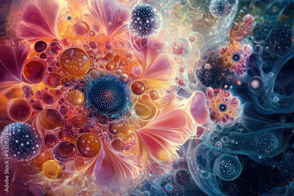 Poster exploring the intricate patterns of the unseen: a journey through color and form in abstract artistr