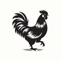 Black Rooster Silhouette Vector Illustration with Transparent Background