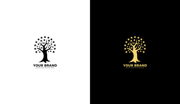 Star tree logo, tree and star icon. Vector illustration design