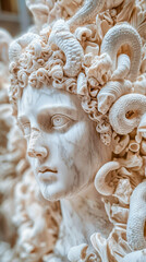 A carved marble statue of the beautiful Medusa, the Gorgon of the greek mythology