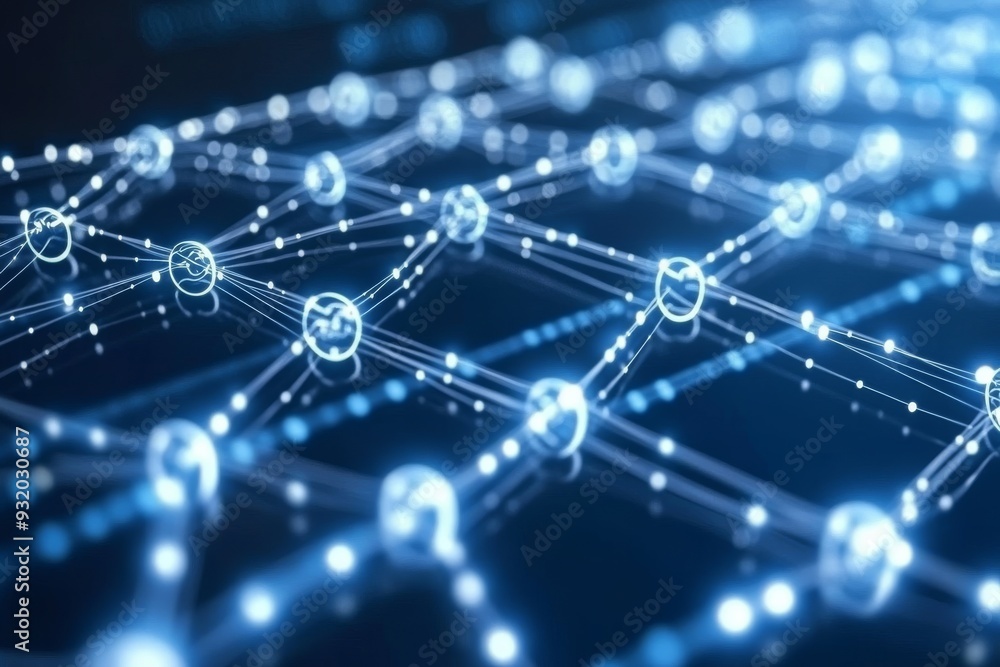 Aufkleber a glowing digital network in a futuristic blue environment representing advanced technology intercon