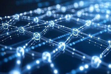 Obraz premium A glowing digital network in a futuristic blue environment representing advanced technology interconnectedness and the flow of information in a modern high tech landscape