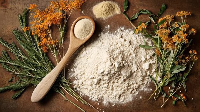 spices and herbs on wooden background