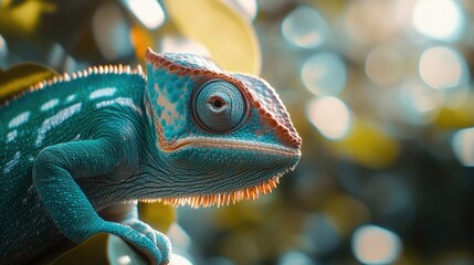 Fototapeta premium Close-up of a Vibrant Blue Chameleon