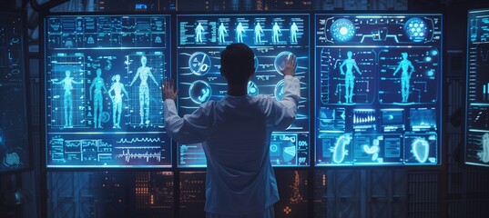 Obraz premium Doctors use digital screens connected to a global network. in treating patients from other places