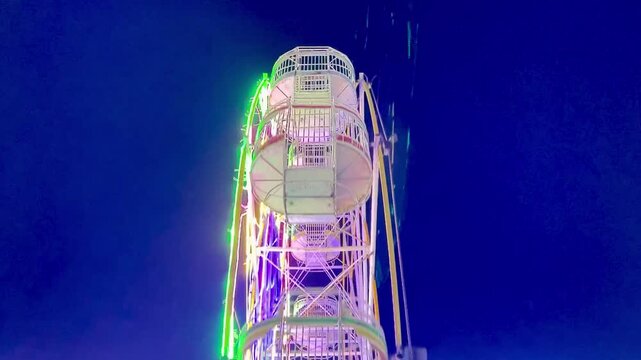 Cinematic Shoot Of ferris wheel or "Bianglala" at night markets in Bireuen, Indonesia as a game for residents and children