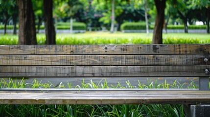 Fototapeta premium Wooden chair in park with wood pattern and horizontal lines