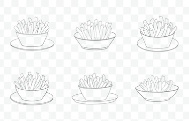 Print French Fries Line Art Vector Set Crispy Potato Fast Food Illustrations for Design and Decoration