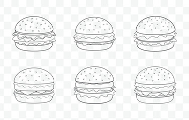 Cheeseburger Line Art Vector Collection of Classic and Detailed Burger Illustrations