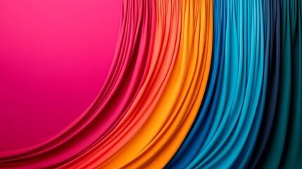 Naklejka premium Vibrant fabric folds in pink, orange, and blue create a dynamic background with rich textures and colors for creative designs.