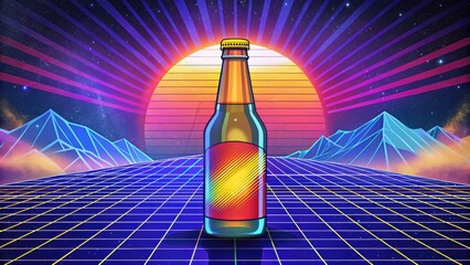 Retro Beer Bottle on a Futuristic Landscape