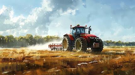 Fototapeta premium Tractor in the field, pesticides