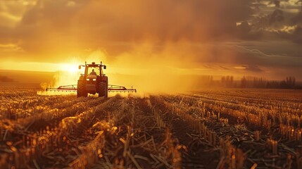 Fototapeta premium Tractor in the field, pesticides