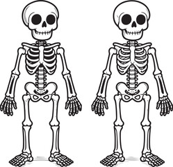 Cartoon Skeleton outlined for coloring book isolated on a white background, Line Drawing of a Dancing Skeleton