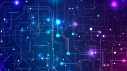 Blue and purple circuit board background with glowing dots, a technology concept vector illustration design
