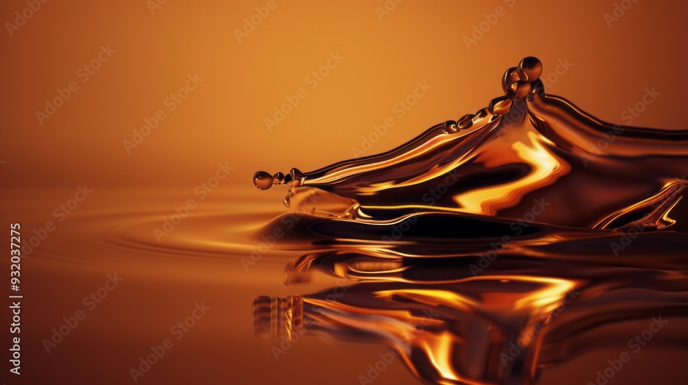 Poster a shimmering drop of oil melts, forming an abstract shape while reflecting warm tones on the serene 