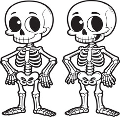 Cartoon Skeleton outlined for coloring book isolated on a white background, Line Drawing of a Dancing Skeleton