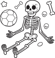 Cartoon Skeleton outlined for coloring book isolated on a white background, Line Drawing of a Dancing Skeleton