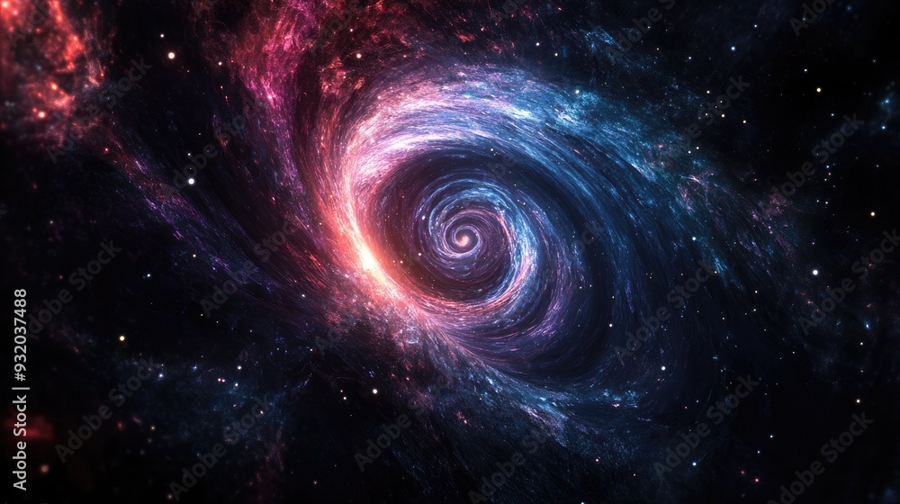 Poster a dark abstract space background with luminous streaks and particles resembling a time vortex spiral