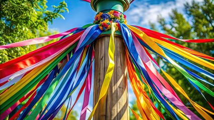 Colorful ribbons and banners wrapped around a pole, draped elegantly with flowing folds, adding a festive touch to any celebration or special event.