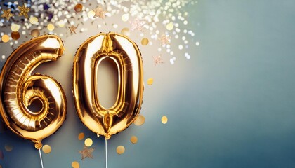 Banner with number 60 golden balloons with copy space