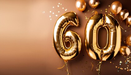 Banner with number 60 golden balloons with copy space