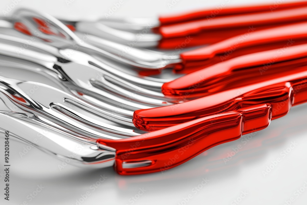 Aufkleber a dynamic shot of shiny red and silver forks stacked together symbolizing interplay of color texture