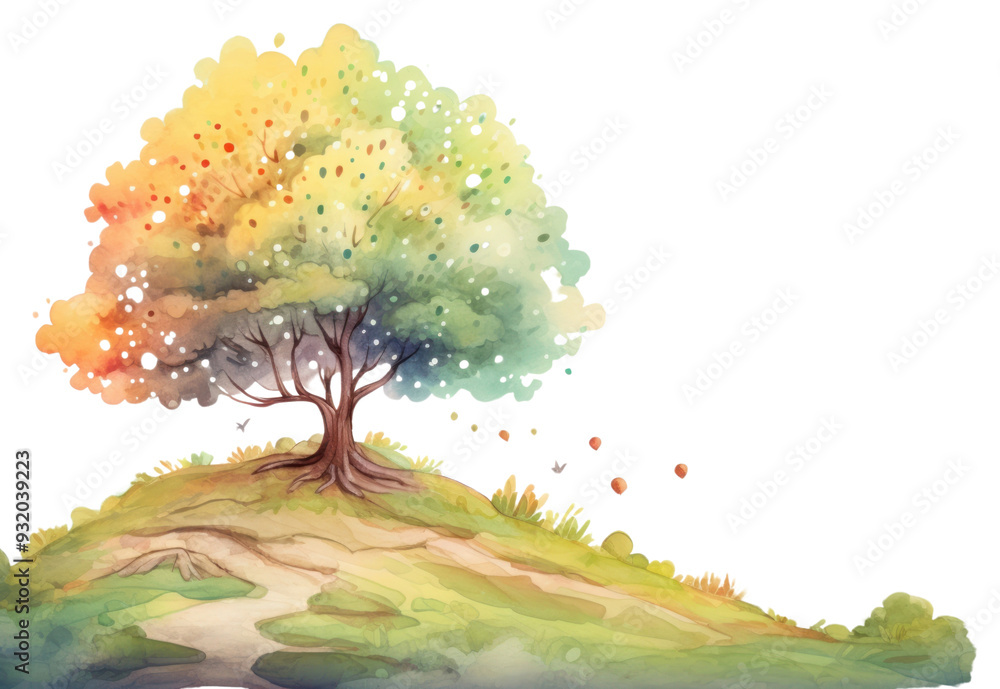 Poster png colorful landscape tree outdoors painting.