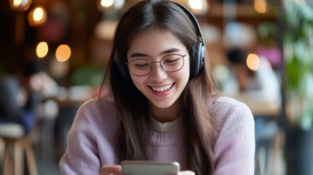 A young woman with hearing impairments using assistive technology to communicate with her friends online, inclusive and supportive environment, technology enhancing social interactions