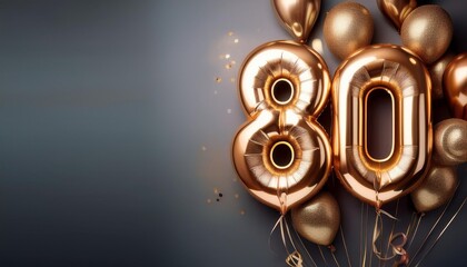 Banner with number 80 golden balloons with copy space