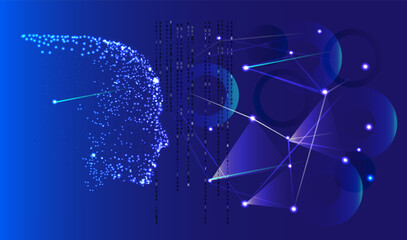 Ai background tech, data, circuit, with profile, blue face