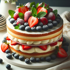 Elegant Raspberry Cheesecake Served with Fresh Mint Leaves and Warm Tea on a Beautifully Set Table