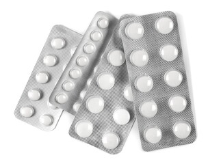 Tablets in strip isolated on white, top view	