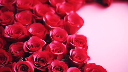 Obraz premium generated illustration frame of roses on a pink background top view with copy space