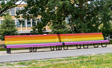Obraz premium Bench Rainbow City Den Haag The Hague Netherlands LGBT Street Center Park