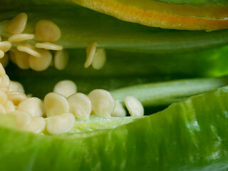 close-up of organic and fresh green pepper seeds
