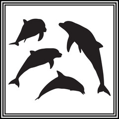 Fototapeta premium Dolphin silhouette vector set, animal illustration