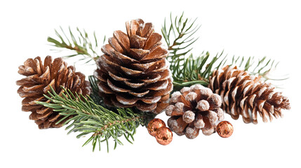 Fototapeta premium Cones and christmas tree on transparent background, png 