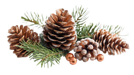 Cones and christmas tree on transparent background, png	