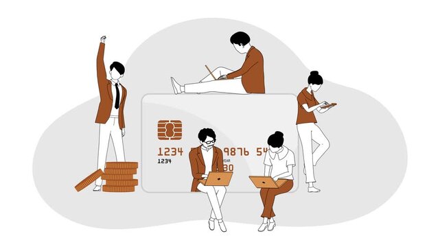 People pay with debit and credit cards. character animation