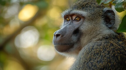 Fototapeta premium Close-up Portrait of a Baboon in the Wild