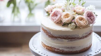 Elegant Wedding Cake with Floral Decoration