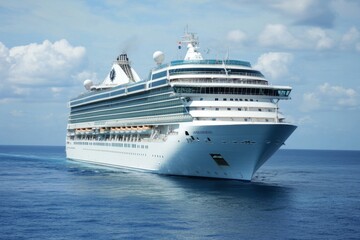 A Majestic Cruise Ship Gliding Smoothly Through Serene Waters Beneath A Beautiful Sky