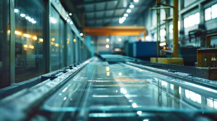 Fototapeta premium The glass manufacturing plant showcases advanced equipment and precise craftsmanship amid bright, natural light