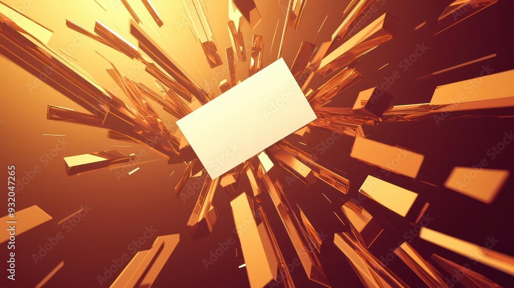 Poster a dynamic explosion of golden particles with a blank space for text, perfect for creative designs an