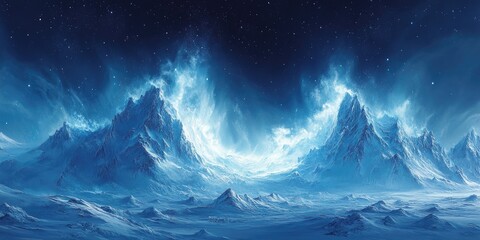 Snowy Mountains Under a Starry Night Sky