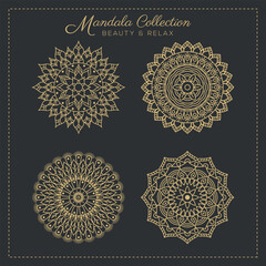 Abstract mandala pattern, Geometric shape, Unusual flower shape, golden color mandala design, Flower mandala, black and white mandala, pattern Vector illustration Islam, coloring book page, 