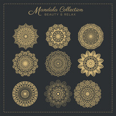 Abstract mandala pattern, Geometric shape, Unusual flower shape, golden color mandala design, Flower mandala, black and white mandala, pattern Vector illustration Islam, coloring book page, 