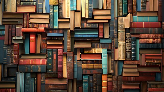 Unity in Knowledge: Diverse Books and Languages Merge in Harmonious Library Illustration